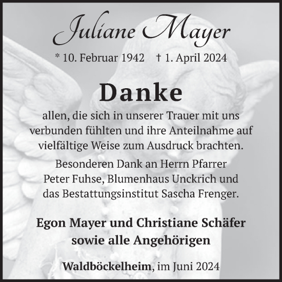 Traueranzeige von Juliane Mayer von WochenSpiegel