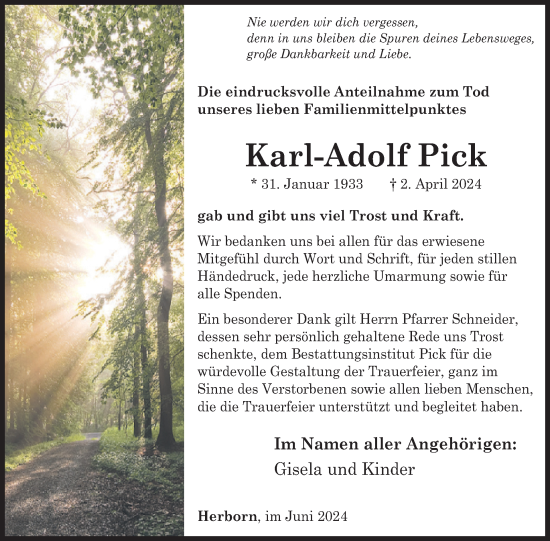 Traueranzeige von Karl-Adolf Pick von WochenSpiegel