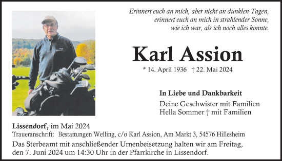 Traueranzeige von Karl Assion von WochenSpiegel