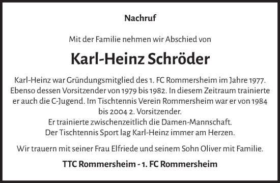 Traueranzeige von Karl-Heinz Schröder von WochenSpiegel