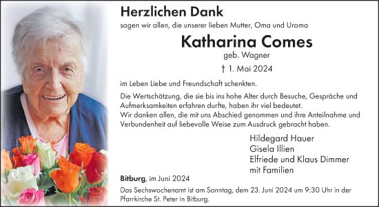 Traueranzeige von Katharina Comes von WochenSpiegel