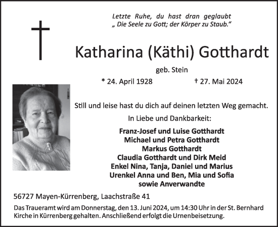 Traueranzeige von Katharina Gotthardt von WochenSpiegel