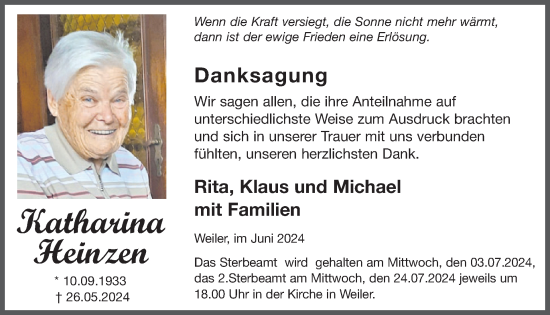 Traueranzeige von Katharina Heinzen von WochenSpiegel