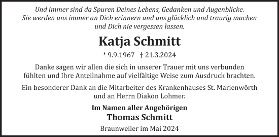 Traueranzeige von Katja Schmitt von WochenSpiegel
