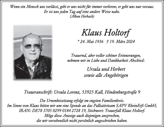 Traueranzeige von Klaus Holtorf von WochenSpiegel