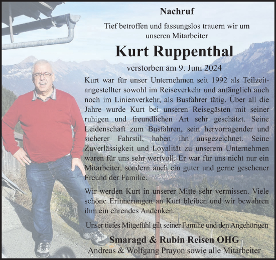 Traueranzeige von Kurt Ruppenthal von WochenSpiegel