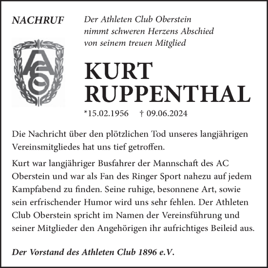 Traueranzeige von Kurt Ruppenthal von WochenSpiegel