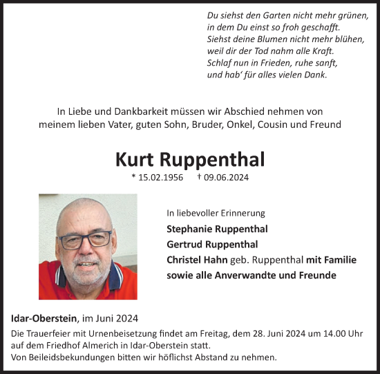 Traueranzeige von Kurt Ruppenthal von WochenSpiegel