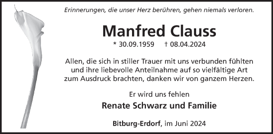 Traueranzeige von Manfred Clauss von WochenSpiegel