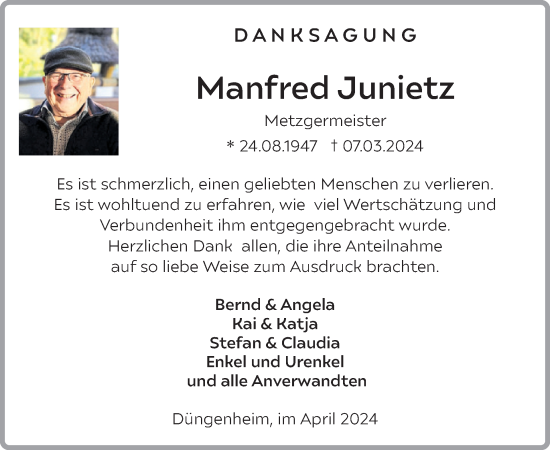 Traueranzeige von Manfred Junietz von WochenSpiegel