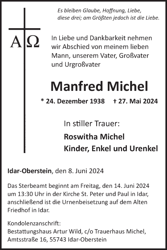 Traueranzeige von Manfred Michel von WochenSpiegel