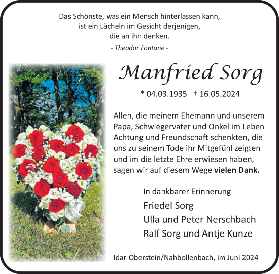 Traueranzeige von Manfried Sorg von WochenSpiegel