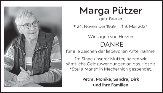 Traueranzeige von Marga Pützer von WochenSpiegel