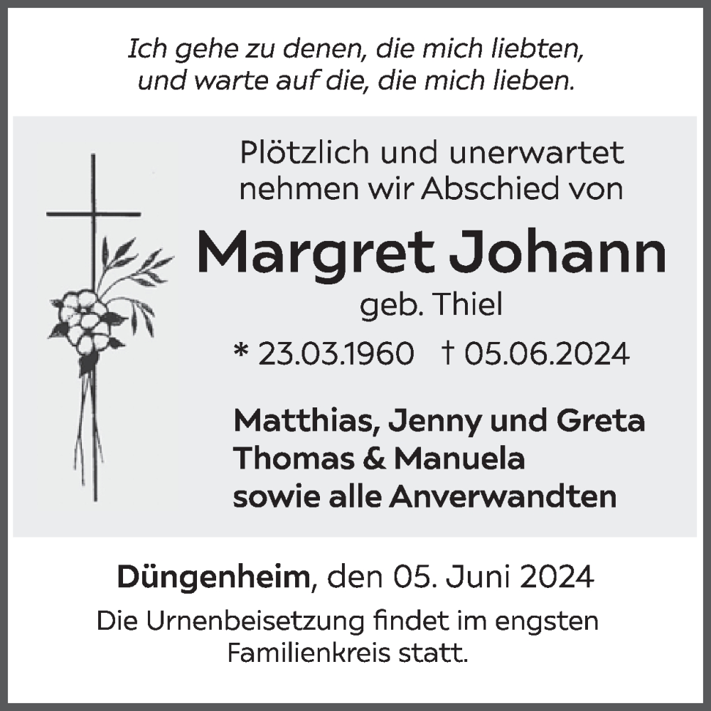  Traueranzeige für Margret Johann vom 12.06.2024 aus WochenSpiegel