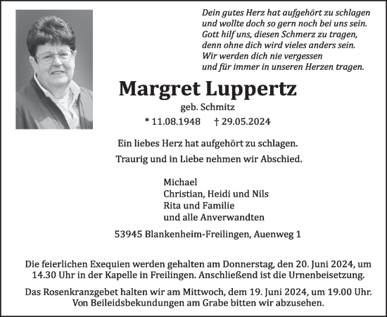 Traueranzeige von Margret Luppertz von WochenSpiegel