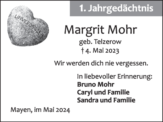 Traueranzeige von Margrit Mohr von WochenSpiegel