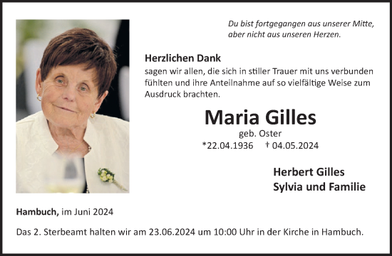 Traueranzeige von Maria Gilles von WochenSpiegel