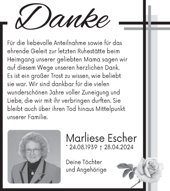 Traueranzeige von Marliese Escher von WochenSpiegel