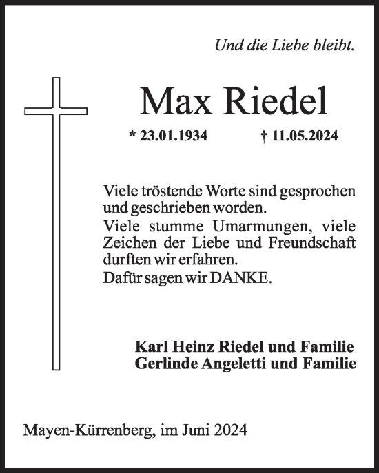 Traueranzeige von Max Riedel von WochenSpiegel