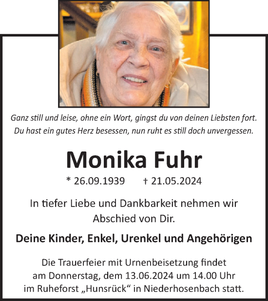 Traueranzeige von Monika Fuhr von WochenSpiegel