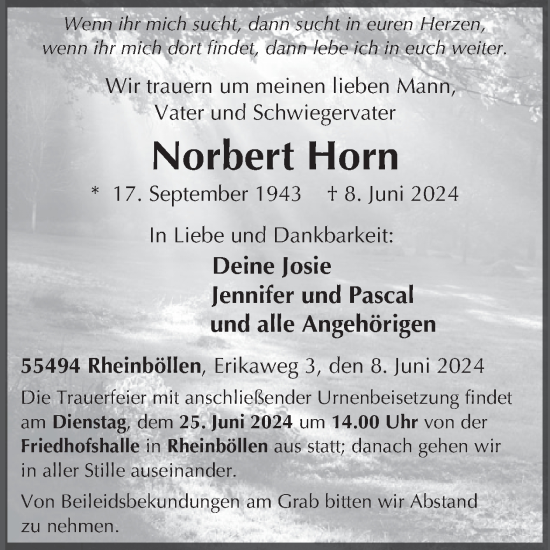 Traueranzeige von Norbert Horn von WochenSpiegel