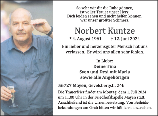 Traueranzeige von Norbert Kuntze von WochenSpiegel