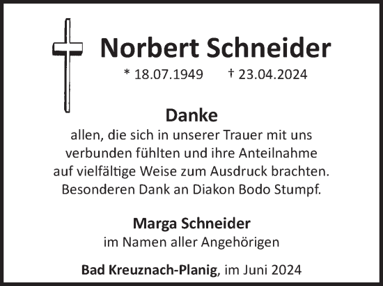Traueranzeige von Norbert Schneider von WochenSpiegel