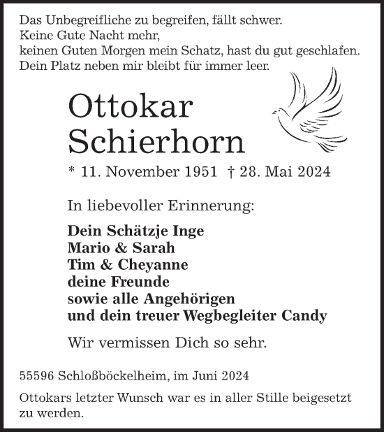 Traueranzeige von Ottokar Schierhorn von WochenSpiegel