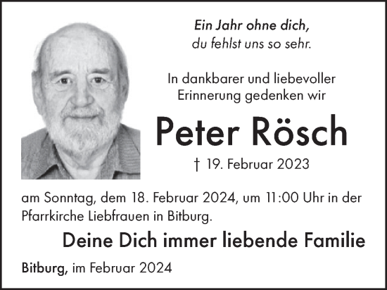 Traueranzeige von Peter Rösch von WochenSpiegel