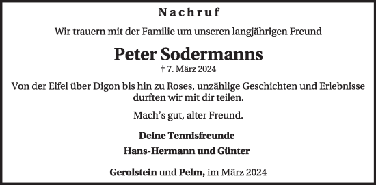 Traueranzeige von Peter Sodermanns von WochenSpiegel
