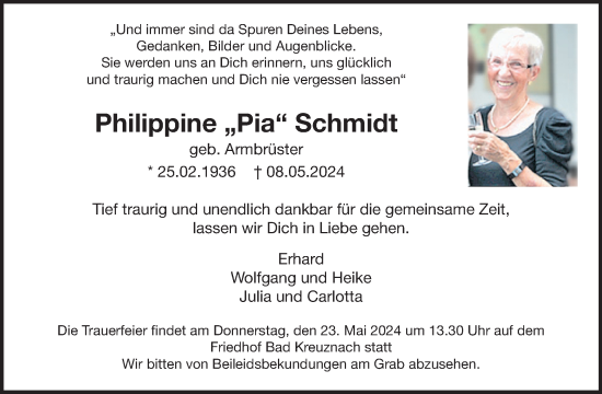 Traueranzeige von Philippine  Schmidt von WochenSpiegel