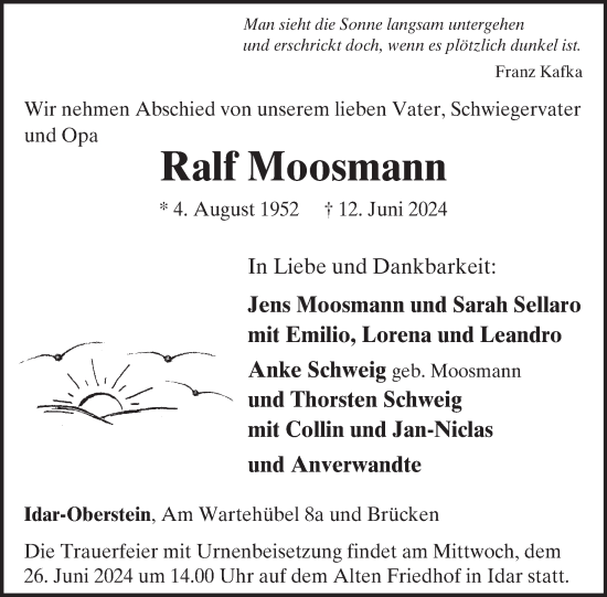 Traueranzeige von Ralf Moosmann von WochenSpiegel