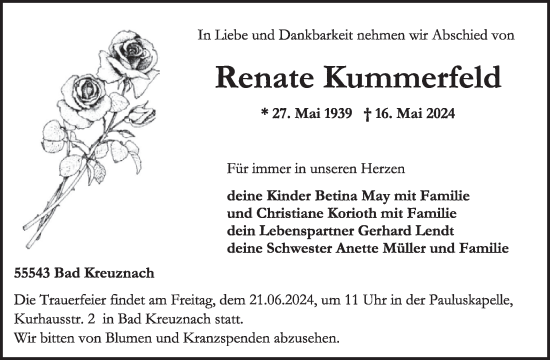 Traueranzeige von Renate Kummerfeld von WochenSpiegel