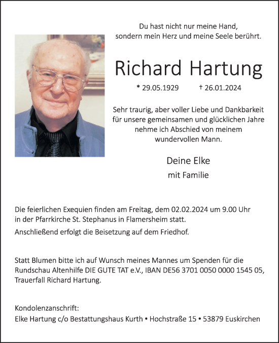 Traueranzeige von Richard Hartung von WochenSpiegel