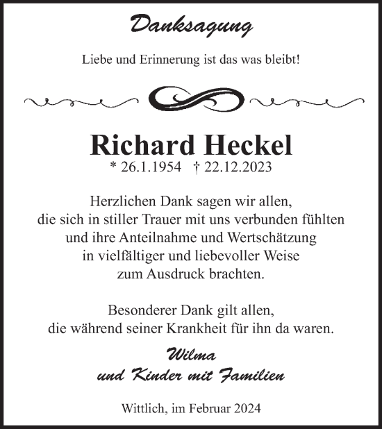 Traueranzeige von Richard Heckel von WochenSpiegel