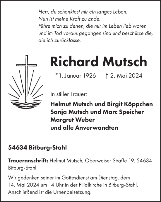 Traueranzeige von Richard Mutsch von WochenSpiegel