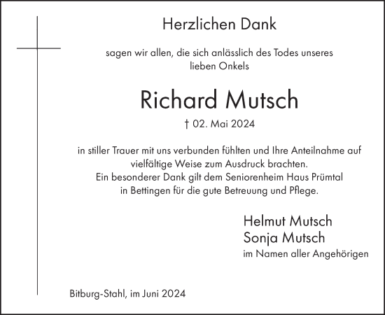 Traueranzeige von Richard Mutsch von WochenSpiegel