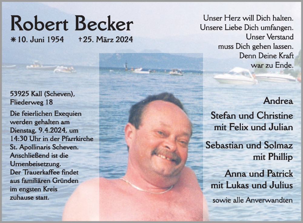  Traueranzeige für Robert Becker vom 03.04.2024 aus WochenSpiegel