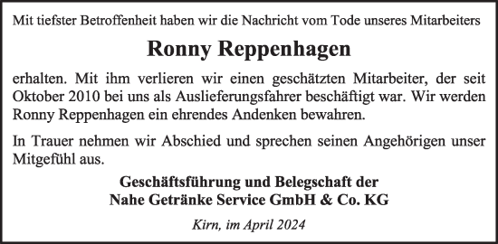 Traueranzeige von Ronny Reppenhagen von WochenSpiegel