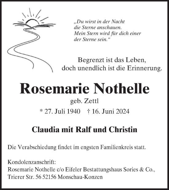 Traueranzeige von Rosemarie Nothelle von WochenSpiegel