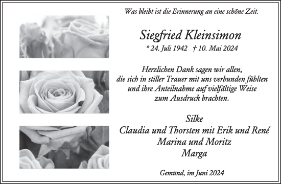 Traueranzeige von Siegfried Kleinsimon von WochenSpiegel