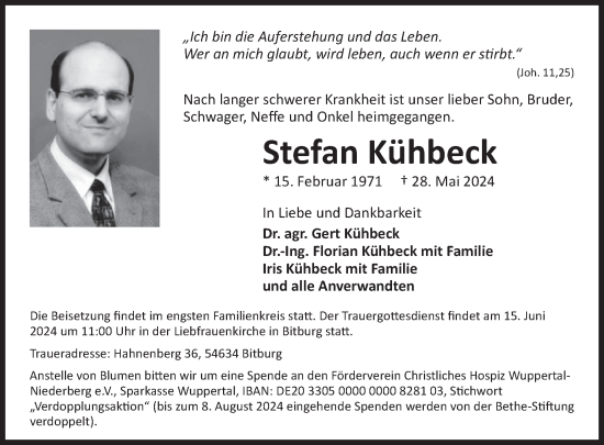 Traueranzeige von Stefan Kühbeck von WochenSpiegel