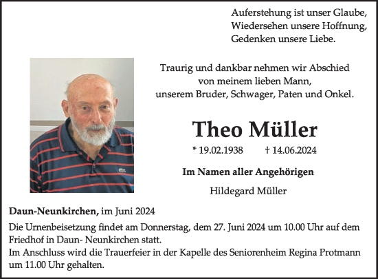 Traueranzeige von Theo Müller von WochenSpiegel
