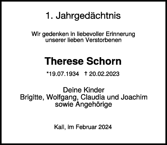 Traueranzeige von Therese Schorn von WochenSpiegel