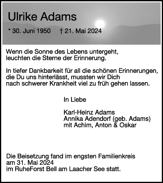 Traueranzeige von Ulrike Adams von WochenSpiegel