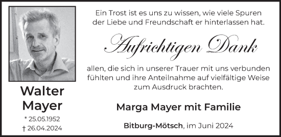 Traueranzeige von Walter Mayer von WochenSpiegel