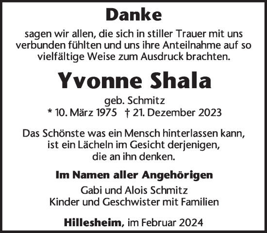 Traueranzeige von Yvonne Shala von WochenSpiegel