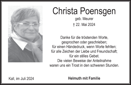 Traueranzeige von Christa Poensgen von WochenSpiegel