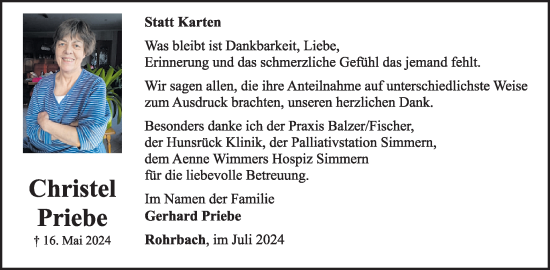 Traueranzeige von Christel Priebe von WochenSpiegel