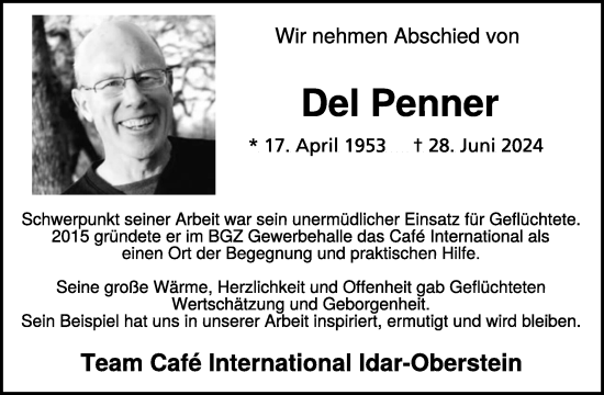 Traueranzeige von Del Penner von WochenSpiegel